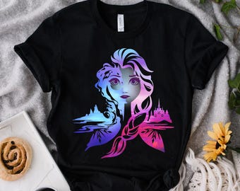 Disney Frozen Elsa Two Tone Gradient Portrait Shirt, Unisex T-shirt Family Birthday Gift Adult Kid Toddler Tee, Disneyland Vacation Trip