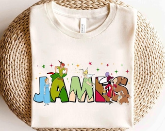 T-shirt Peter Pan pour enfants avec nom personnalisé, cadeau de famille pour les vacances de vacances Disneyland, t-shirt assorti personnalisé Disney Tinker Bell Captain Hook Wendy