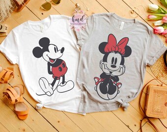 Vintage Disney Couples Mickey And Minnie Mouse Classic Portrait T-shirt, Magic Kingdom Family Holiday Gift, Mickey And Friends Matching Tee