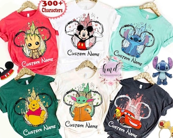 Custom All Disney Characters Shirts, Personalized Disney Mickey and Friends Stitch Cars Matching Shirt, Disneyland Family Vacation 2025 Trip