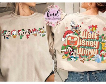 Dwustronna koszulka świąteczna w stylu vintage z motywem Świętego Mikołaja Miki i przyjaciół, prezent na świąteczną imprezę Disneyland, pasująca do niej koszulka Disney Miki i Wesołych Świąt