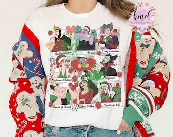Disney Villains Characters Group Take Photos Christmas T-shirt, Disneyland Gift, Ursula Cruella Maleficent Yzma Mickey's Very Merry Xmas Tee