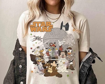 Camiseta vintage de Disney Mickey y sus amigos con personajes de Star Wars personalizados, viaje familiar a Galaxy's Edge, camiseta "Be With You" del 4 de mayo de 2025 para el Día de Star Wars