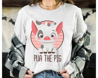 Chemise graphique drôle mignon Disney Moana Pua le cochon, T-shirt unisexe, cadeau d'anniversaire de famille, t-shirt adulte enfant en bas âge, vacances de vacances Disneyland