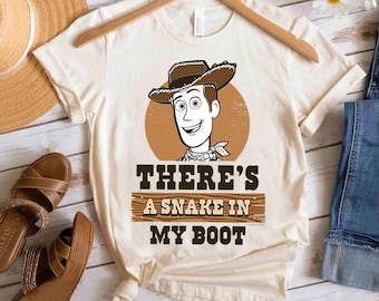 Camiseta de Disney Toy Story Woody "Hay una serpiente en mi bota", unisex, regalo de cumpleaños familiar, para adultos y niños pequeños