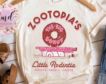 Camiseta de Disney Zootopia The Big Donut Coffee Shop, WDW Magic Kingdom, camiseta unisex para viaje a WDW, regalo de cumpleaños familiar, camiseta para adultos y niños pequeños.