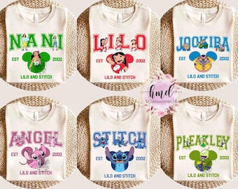Vintage Lilo And Stitch All Characters Group Custom T-shirt, Disney Nani Pleakley Angel Matching Tee, Disneyland Family Vacation Trip Gift