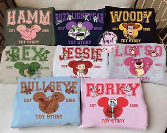 Vintage Toy Story Characters Group Custom T-Shirt, WDW Disneyland Family Vacation Trip Gift, Disney Buzz Woody Rex hamm Aliens Matching Tee