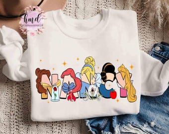 Custom Name Disney Princess T-shirt, Birthday Girl Trip, Disneyland Vacation Gift, Personalized Belle Ariel Cinderella Aurora Matching Tee