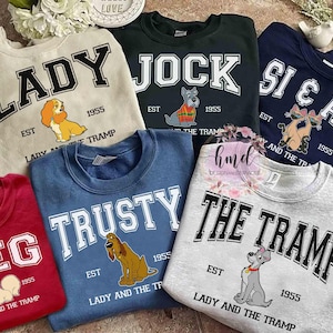 Vintage Disney Lady and the Tramp Characters Squad Group Custom Sweatshirt, Magic Kingdom Unisex T-shirt Family Birthday Gift Adult Kid Tee
