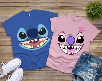 Leuke Disney Camiseta Lilo & Stitch Big Face Stitch en Angel koppels shirt, uniseks T-shirt familie verjaardagscadeau volwassen kind peuter T-shirt