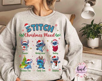 Niedliches Santa Stitch Weihnachtsstimmung T-Shirt, Disneyland Familienurlaub Party Passendes Geschenk, Disney Mickey's Very Merry Xmas Light Tee