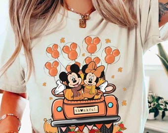 Disney Mickey and Minnie Thanksgiving On Main Street Shirt, WDW Disneyland Fall Vibes 2025 Shirt, Fall Leaves Pumpkin Matching Tee