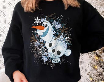 Camiseta de béisbol raglán con copos de nieve y flores de Disney Frozen Olaf, regalo unisex, sudadera con capucha para regalo de cumpleaños, camiseta para adultos y niños.