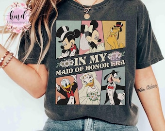 Koszulka z epoki Vintage In My Maid of Honor, prezent ślubny, koszulka na wesele i na wieczór panieński Disneya Mickey i przyjaciele