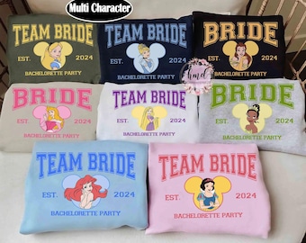 Custom Disney Princess Bachelorette Party T-shirt, Disney Bridesmaid Tee, Tiana Ariel Elsa Rapunzel Bride Squad Tee, Disneyland Vacation
