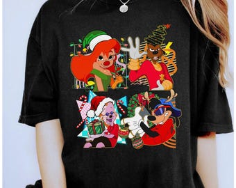 Retro 90s Cute Disney A Goofy Movie Characters Christmas T-shirt, Max Goof Roxanne Powerline Xmas Light Tee, Disney Magic Kingdom Trip Gift