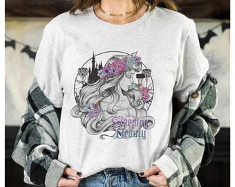 Koszulka retro Disney Śpiąca Królewna Aurora z kwiatowym szkicem portretowym, koszulka unisex Magic Kingdom z nadrukiem rodzinnym na urodziny dla dorosłych i małych dzieci