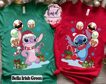 Camiseta navideña con luz de globo de Disney, Stitch y ángel, camiseta a juego de Mickey's Very Merry Xmas Party, regalo para familia en Disneyland.