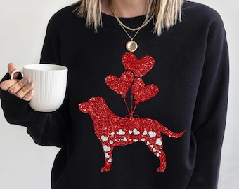 Lindo disfraz de Labrador Retriever, camiseta con globo de corazón de amor para el Día de San Valentín, camiseta con retrato de mascota Labrador, camiseta para amantes de los perros, camiseta unisex, regalo para ella.