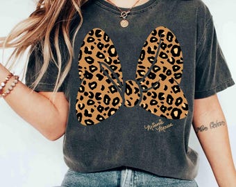 Disney Minnie Mouse Classic Leopard Print Bow T-Shirt, Disney Mickey and Friends Tee, WDW Magic Kingdom Disneyland Family Vacation Gift