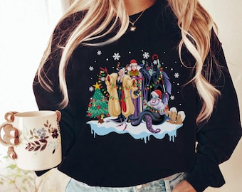 Disney Villains Squad Characters kerstlichtshirt, boze koningin, Maleficent, Ursula, Disneyland vakantie familiefeest kerstcadeau