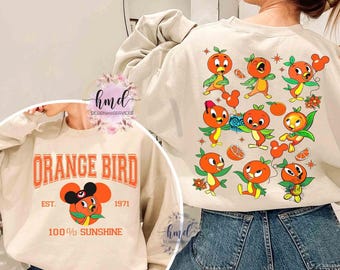 Dubbelsidig liten orange fågel Hello Sunshine 1971-tröja, WDW Disneyland-familjesemesterpresent, Disney Epcot Flower & Garden Festival 2025-tröja