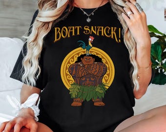 Divertida camiseta retro con aperitivos de barco de Maui y Hei Hei, camiseta a juego de Disney Moana Pua Pig, regalo para vacaciones familiares en WDW Magic Kingdom