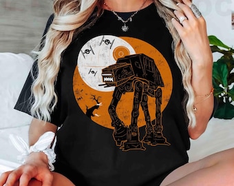 Koszulka retro z motywem Gwiazdy Śmierci z walkera AT-AT na Halloween, upiorny prezent na rodzinne wakacje w Galaxy's Edge, zabawna koszulka na Halloween z Gwiezdnych Wojen