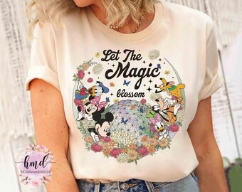 Let The Magic Blossom Disney Epcot Flower & Garden Festival 2025 T-shirt, WDW Disneyland-familiecadeau, Disney Mickey and Friends bloemenshirt