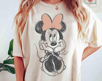 Camiseta con retrato vintage de Minnie Mouse de Disney, regalo para vacaciones familiares en Disneyland, Magic Kingdom, Mickey y sus amigos.