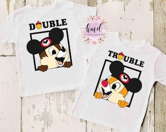 Chip N Dale Double Trouble Kids Toddler Shirts, Disneyland Family Vacation Holiday Trip, Disney Couple Chip and Dale Family Matching Tee