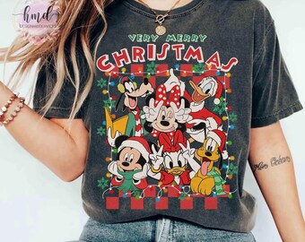 Retro Checkered Mickey's Very Merry Christmas Shirt, Disneyland Family Trip Gifts, Mickey and Friends Xmas Light Tee, Disney Christmas Shirt