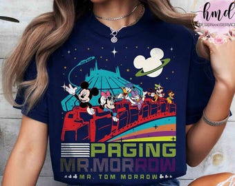 Camiseta vintage de Mickey y sus amigos de Paging Mr Morrow, viaje familiar al Peoplemover de Magic Kingdom, camiseta Tomorrowland de Disney Space Mountain