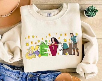Custom Name Tangled T-shirt, Personalized Disney Rapunzel Princess Flynn Rider Pascal Maximus Tee, Disneyland Family Matching Trip Gift