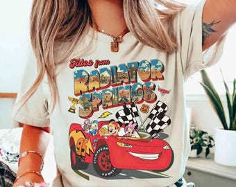 Retro Greetings from Radiator Springs Mickey and Friends With Mc Queen T-shirt, Disney Pixar Fest 2025, Disneyland Cars Land Piston Cup Tee