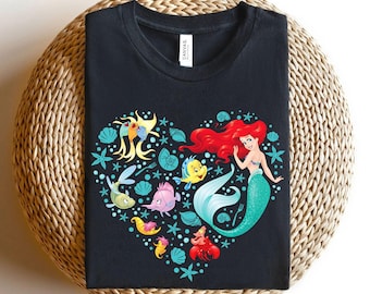 Disney Princess Ariel Flounder and Sebastian Collage Heart Shirt, Magic Kingdom Unisex T-shirt Family Birthday Gift Adult Kid Toddler Tee