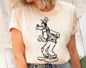 Cute Goofy Sketch Portrait T-Shirt, Disney A Goofy Movie Matching Tee, Disneyland Family Vacation Holiday Disney World Trip Gift
