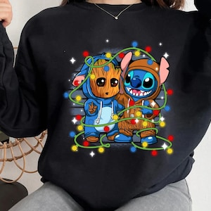 Retro Cute Friends Stitch Christmas Lights T-Shirt, Disney Mickey&#39;s Merry Xmas Party Tee, Disneyland Vacation Party Family Gift