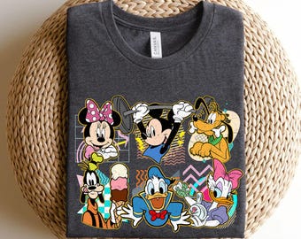 Retro 90s Cute Disney Mickey and Friends Shirt, Donald, Unisex T-shirt Family Birthday Gift Adult Kid Toddler Tee Comfort Colors Tee, Minnie