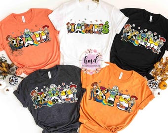 Maglietta personalizzata con nome del gruppo di personaggi di Toy Story, maglietta coordinata personalizzata Disney Buzz Woody Rex Alien Hamm, regalo di Natale per la famiglia a Disneyland