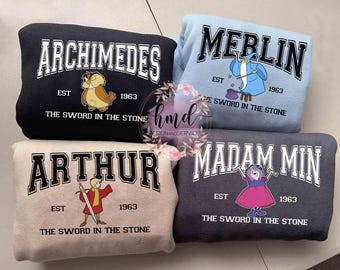Vintage Disney The Sword in the Stone Characters Squad Group Custom Sweatshirt, Magic Kingdom Unisex T-shirt familie verjaardagscadeau volwassen T-shirt