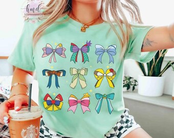 Cute Disney Princess Coquette Bow Shirts, Magic Kingdom Disneyland Girl 2025 Holiday Trip, Disney Aurora Ariel Belle Cinderella Tiana Shirt