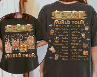 2-sided Disney Epcot World Tour Gingerbread Christmas Shirt, Epcot World Tour Xmas Tee, Hollywood Studio Tee, Mickey's Very Merry Xmas Party