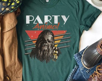Retro 90s Star Wars Chewbacca Neon Party Animal Shirt, Galaxy's Edge Trip, Unisex T-shirt Family Birthday Gift Adult Kid Toddler Tee