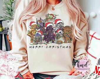 Droids Darth Vader Stormtrooper Chewbacca Merry Christmas T-shirt, Funny Star Wars Xmas Light Tee, Disney Disneyland Vacation 2025 Trip Gift