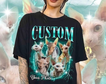 90's Vintage Bootleg Custom Your Cat Unisex T-Shirt, Personalized Name Gift Ideas, Pet Portrait Photo Tee, CUSTOM Your Own Face Bootleg Here