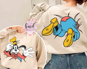 2-zijdig Goofy portret dubbelzijdig vintage T-shirt, familie Magic Kingdom Disneyland vakantiecadeau, grappig Disney Mickey en vrienden bijpassende T-shirt