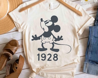 Maglietta retrò Disney Topolino classico del 1928 con ritratto, WDW Magic Kingdom, unisex, regalo di compleanno per la famiglia, per adulti e bambini.