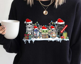 Darth Vader Stormtrooper R2-D2 BB-8 Christmas Light Cute Sweatshirt, Disney Disneyland Vacation Trip Gift Tee, Funny Star Wars Xmas T-shirt